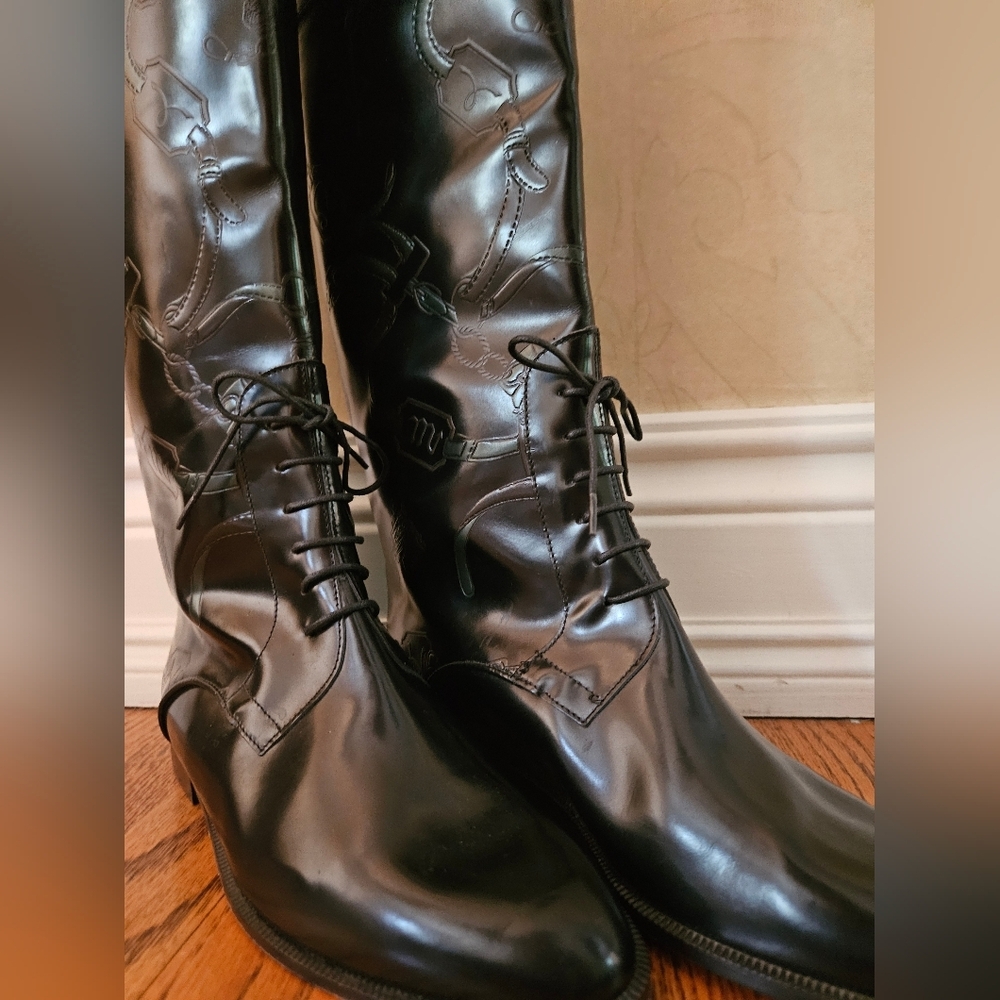 Larry Stuart Patterened Patent Leather Tall Knee High Boots-Size 7.5 - Picture 4 of 9